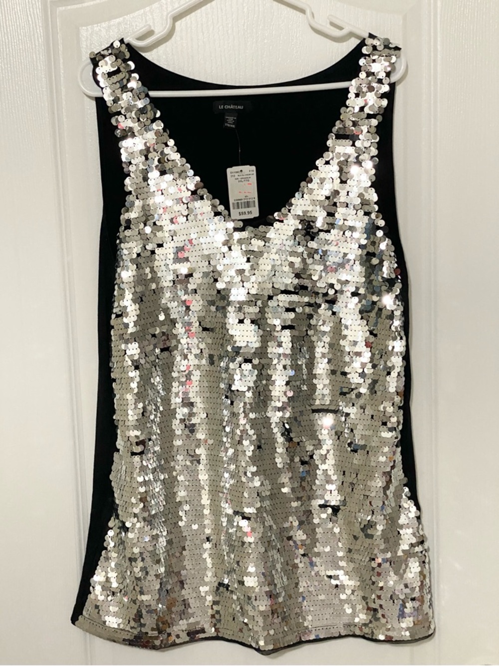 Le Chateau Silver Sequin V-Neck Tank Size XXL